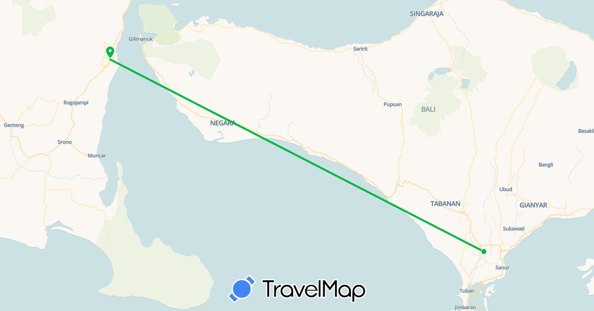 TravelMap itinerary: bus, plane in Indonesia (Asia)